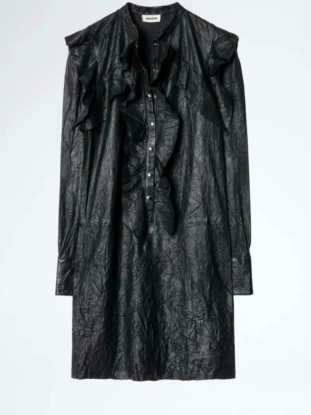 100% Lambskin Zadig & Voltaire Black Ruskies Cuir Froissé Leather Tunic Dress